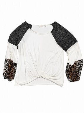 Baku Colorblock Leopard Sleeve Twist Front Top Size Large